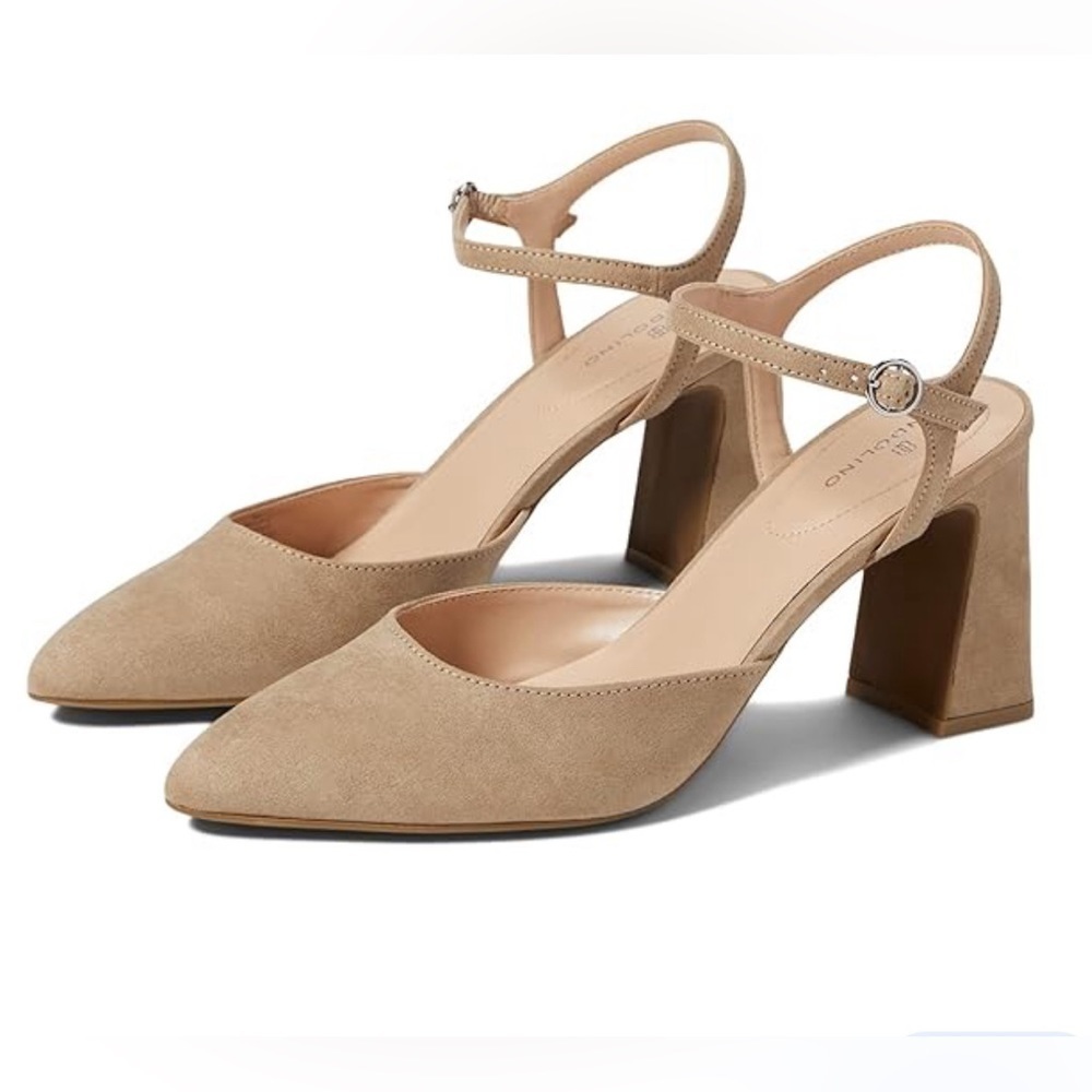 Bandolino Beige Suede Ankle Strap Heels